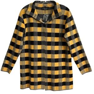 NEW P Luca Milano Black Yellow Buffalo Plaid Open Cardigan L